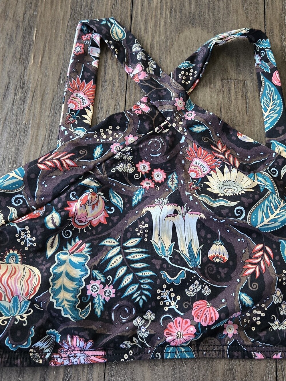 l*space Boho Black Floral Halter Neck Bikini Top NEW M